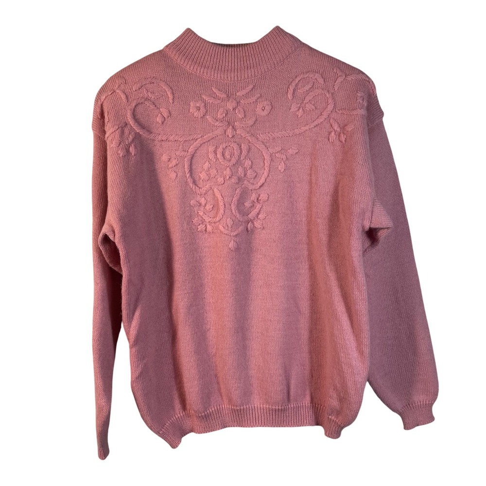 Vintage‎ Carriage Court Pink Mock Neck Sweater KoreaTextured Floral Knit Size S